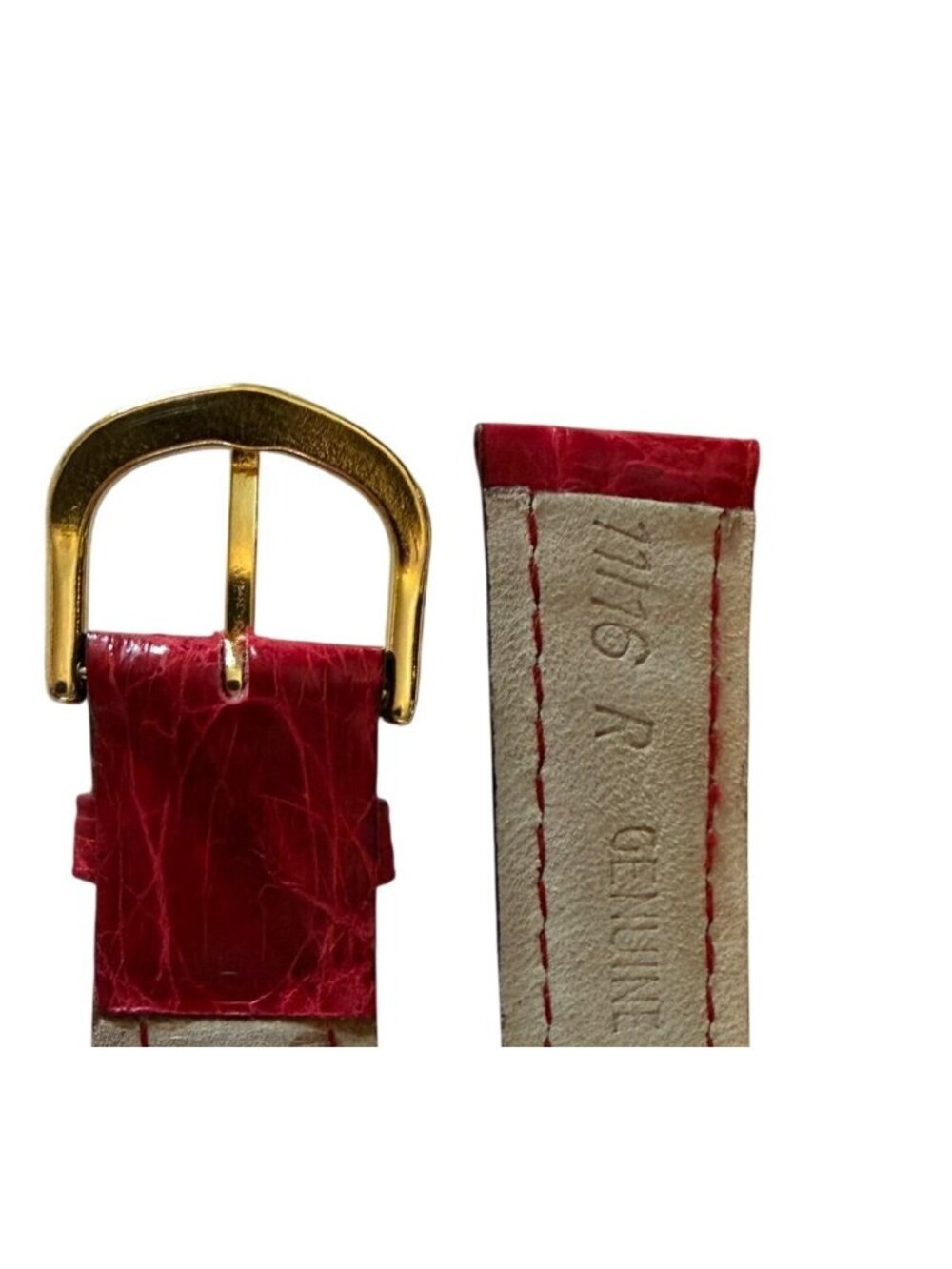 Vintage Genuine Leather Red Watch Strap 11/16" Gold Buckle Italy Signed - Picture 7 of 7